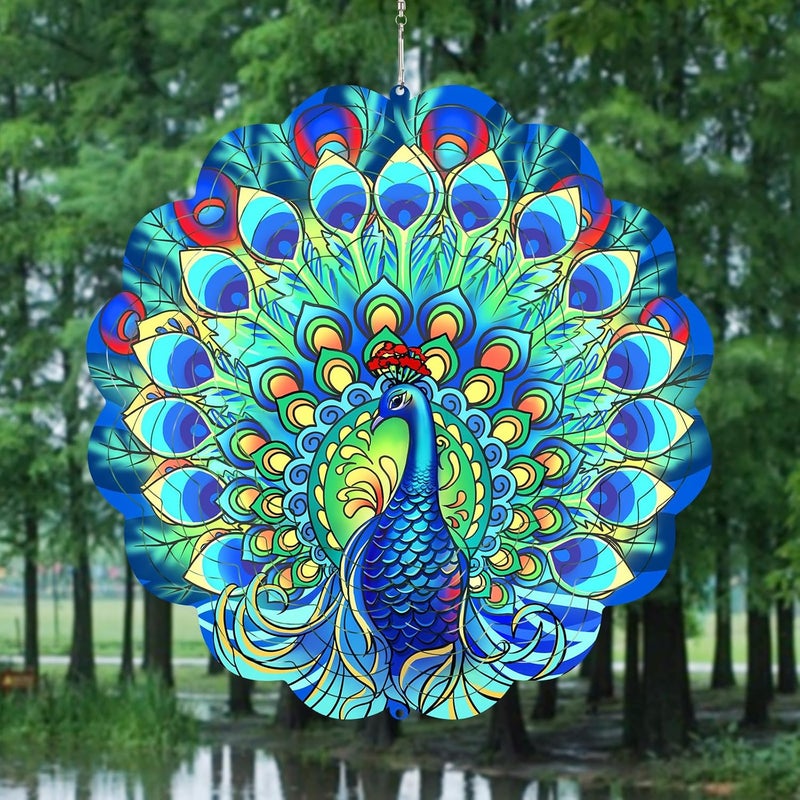 GOTOME Peacock Wind Spinners Outdoor for Women Mom Grandma,12inch Metal Hanging Wind Sculptures for Outside Decor, Peacock Ornament Presents for Yard Garden Decoration - Image 4